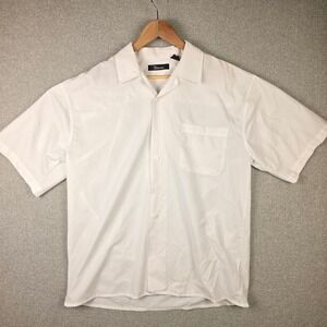 Grunged Vintage 90s Mens White Short Sleeve Button Up Camp Shirt Large